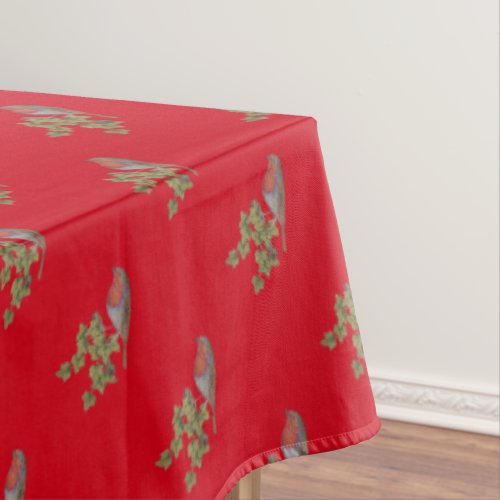 seasonal design with ivy leaf and robin christmas tablecloth