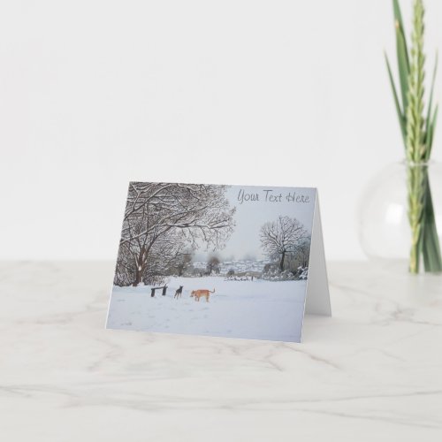 seasonal dog snow scene landscape realist art holiday card