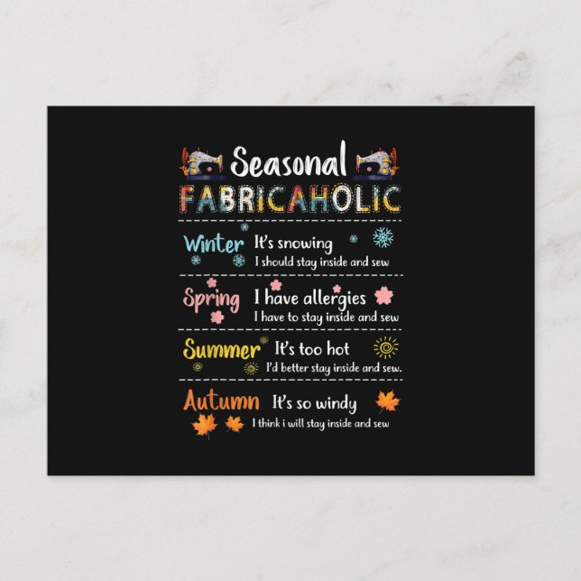 Seasonal Fabricaholic Winter Spring Summer Autumn Postcard (Front)
