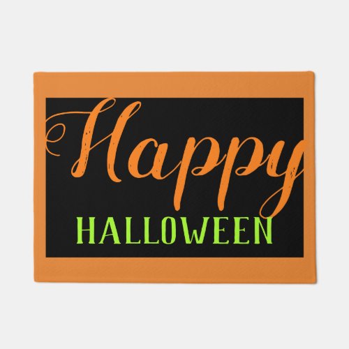 seasonal fall green orange happy Halloween Doormat