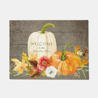 Seasonal Fall Harvest Welcome Sign Family Pumpkins Doormat