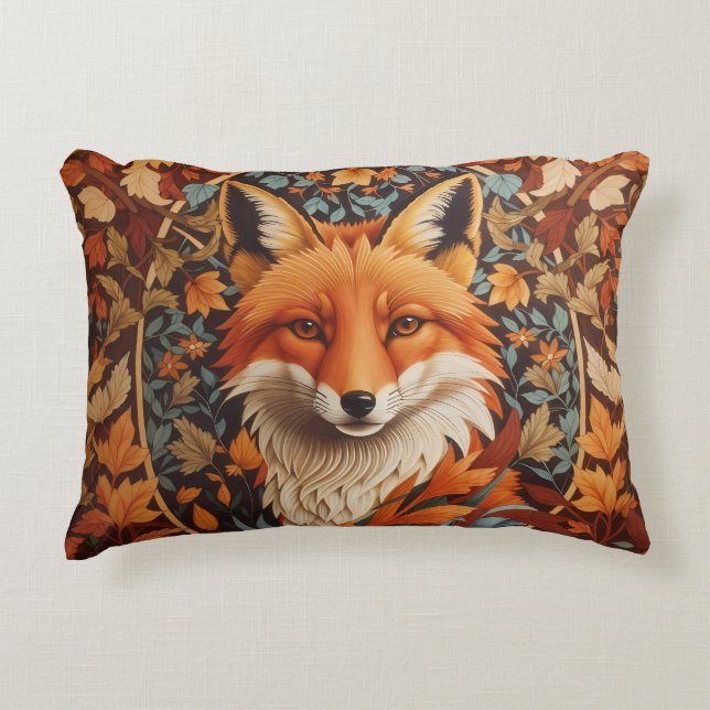 Seasonal Fall Leaves Red Fox Face Accent Pillow (Front)