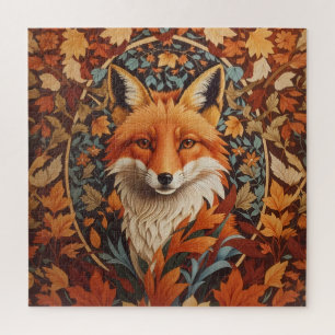 Seasonal Fall Leaves Red Fox Face Jigsaw Puzzle
