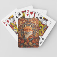 Seasonal Fall Leaves Red Fox Face Playing Cards