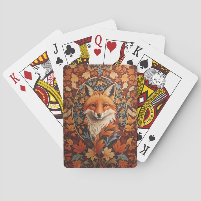 Seasonal Fall Leaves Red Fox Face Poker Cards (Back)