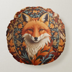 Seasonal Fall Leaves Red Fox Face Round Pillow