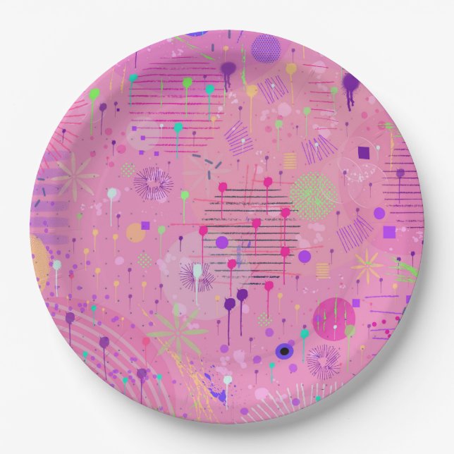 Seasonal Fruit Salad: Abstract Painting Paper Plates (Front)