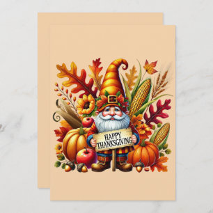 Seasonal Happy Thanksgiving gnome postcard