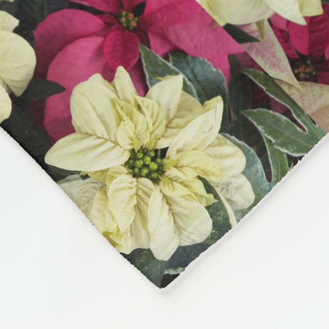 Seasonal Holiday Poinsettias Floral Pattern Fleece Blanket (Corner)