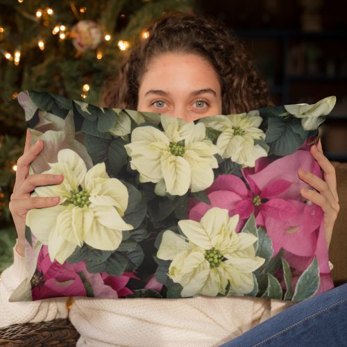 Seasonal Holidays Poinsettias Floral Lumbar Pillow