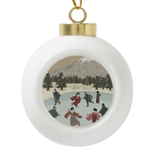 Seasonal Ice Skating Ceramic Ball Christmas Ornament