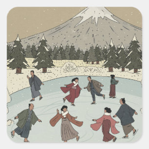 Seasonal Ice Skating Square Sticker