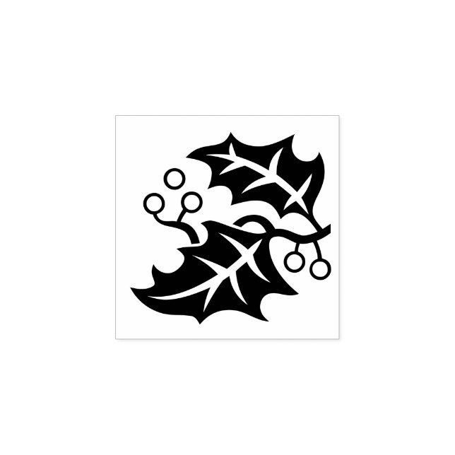 Seasonal Left Holly Decor Custom Rubber Stamp (Imprint)