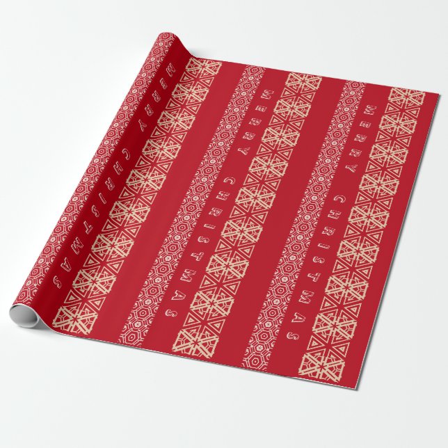 Seasonal Ornamental Pattern Red Custom Greeting Wrapping Paper (Unrolled)