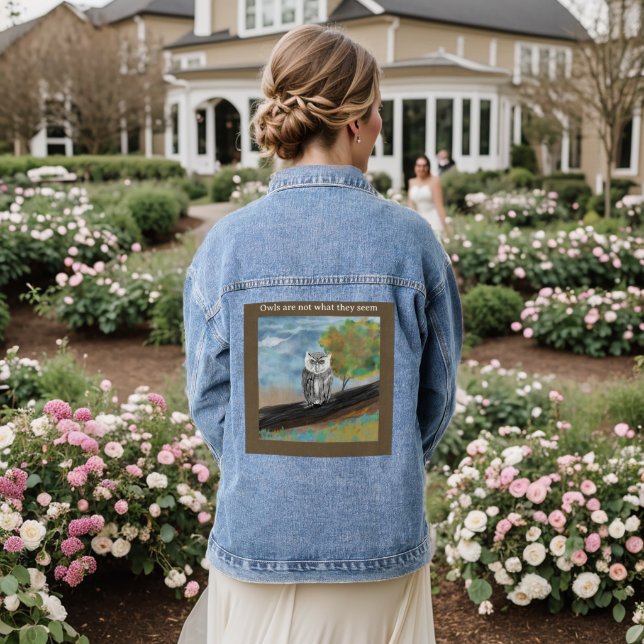 Seasonal Owl Painting in Nature Wonders Denim Jacket (Wedding Back)