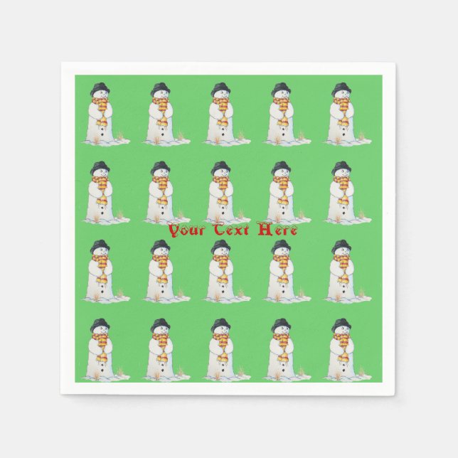 seasonal picture of cute snowman for Christmas Napkins (Front)
