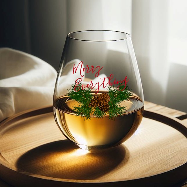 Seasonal Pine Cone Needles Merry Everything Stemless Wine Glass (Creator Uploaded)