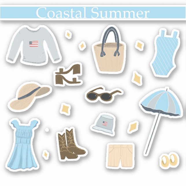 Seasonal Planner Sticker Pack, Coastal Summer (Front)