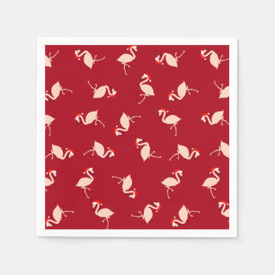 Seasonal Santa Flamingos Burgundy Pattern Napkins
