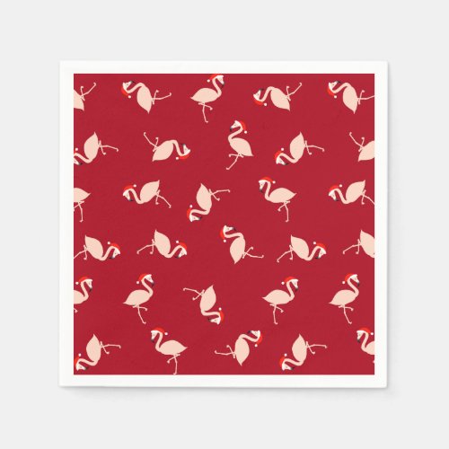 Seasonal Santa Flamingos Burgundy Pattern Napkins