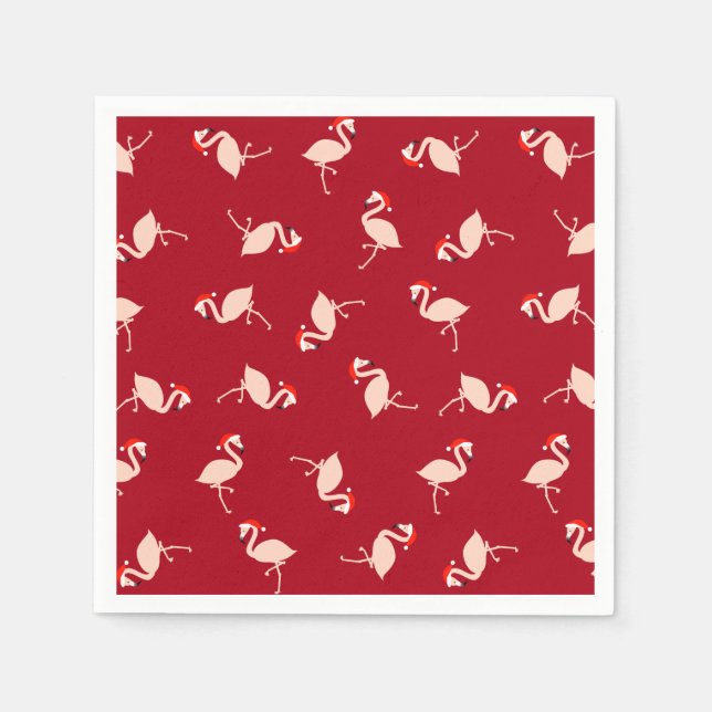 Seasonal Santa Flamingos Burgundy Pattern Napkins (Front)