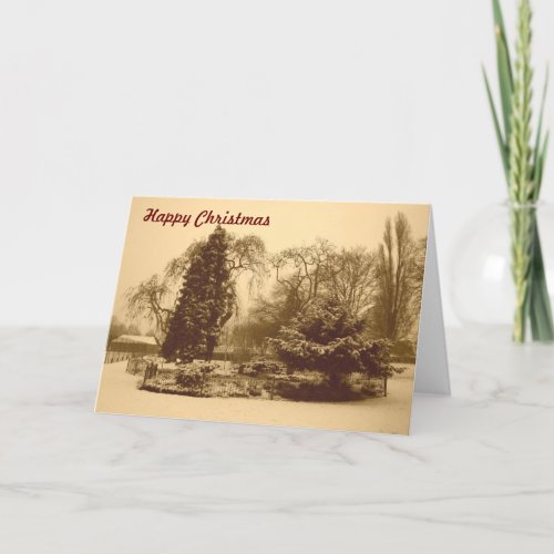 seasonal sepia park snow photo for christmas holiday card