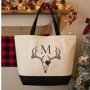 Seasonal Skull Head Reindeer Antlers Tote Bag