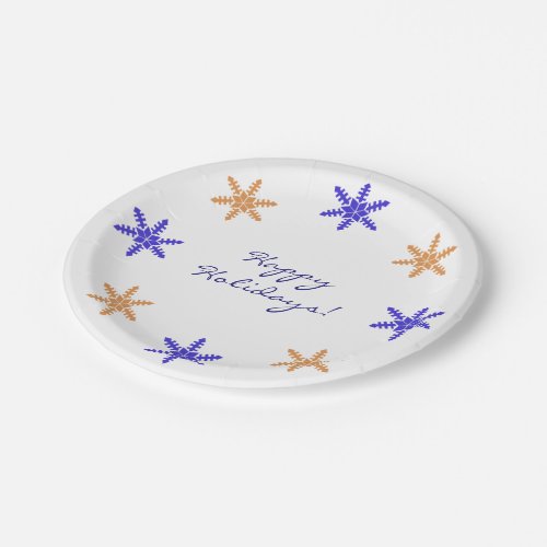 Seasonal Snowflakes Happy Holidays on any Color Paper Plates