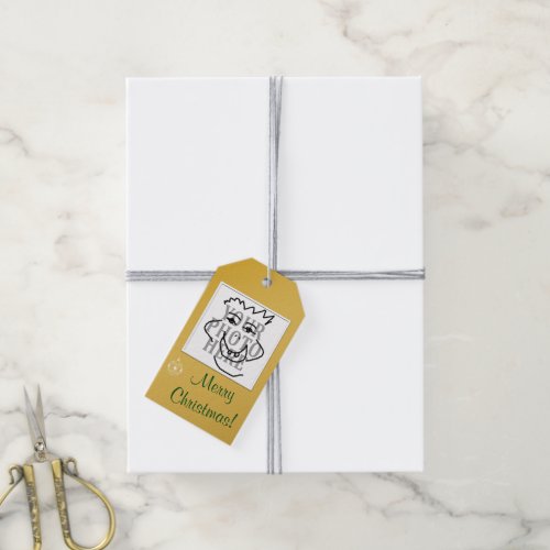 Seasonal Square Photo with Greeting Golden Gift Tags