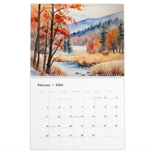Seasonal streams art calendar 2024  Watercolor 