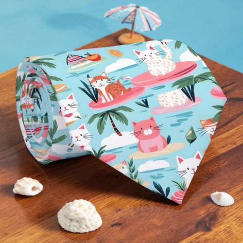 Seasonal Summer Beach Cats Necktie Tie