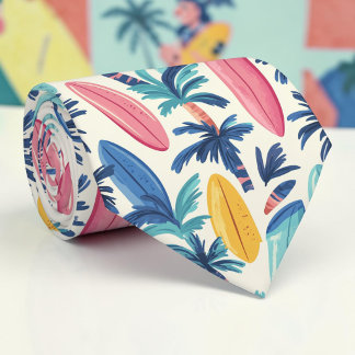 Seasonal Summer Surf Board Pattern Necktie Tie