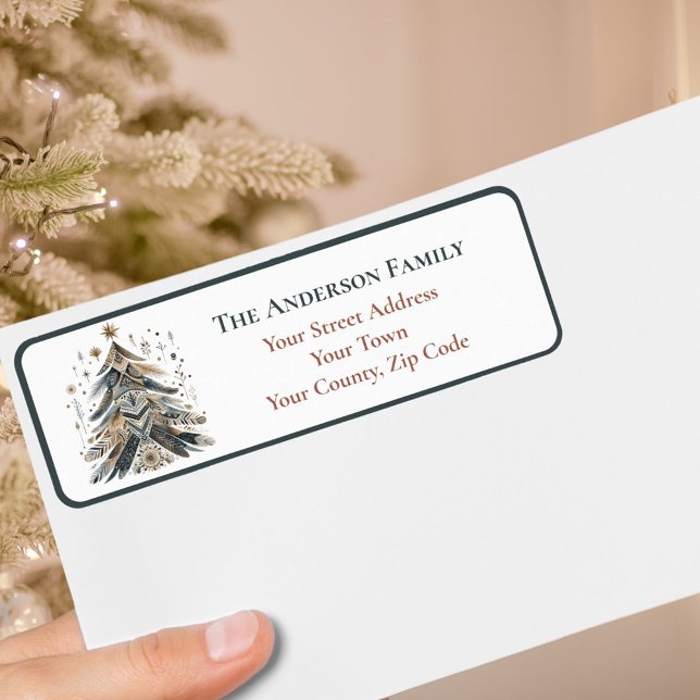 Seasonal Watercolor Boho Feathers Christmas Tree Label (Creator Uploaded)