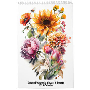 Seasonal Watercolor Flowers & Insects – 2026 Calendar
