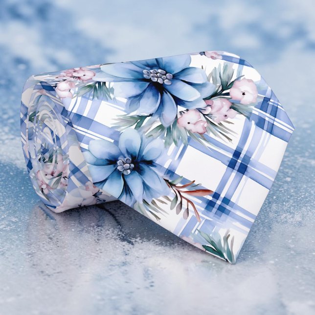 Seasonal Winter Blue Floral Pattern Necktie Tie (Creator Uploaded)