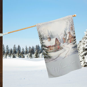 Seasonal Winter Landscape Watercolor Elegant House Flag