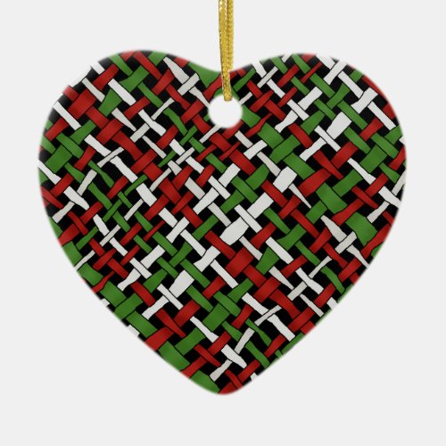 Seasonal Woven Colorful Graphical Burlap Ceramic Ornament