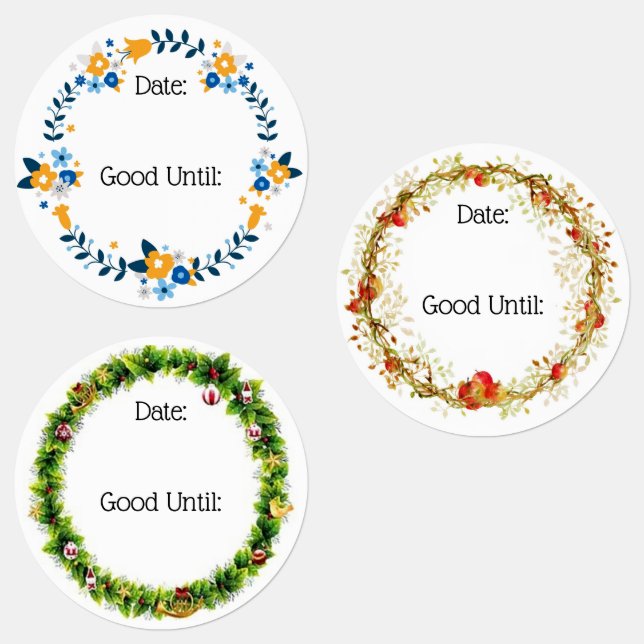 Seasonal Wreath Country Style Waterproof Food Labels (Group)