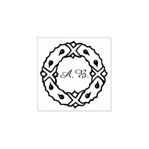 Seasonal Wreath Decor Custom Initials Rubber Stamp