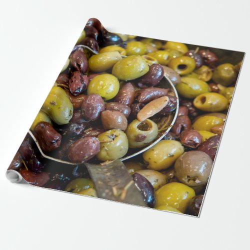 Seasoned black and green olives wrapping paper