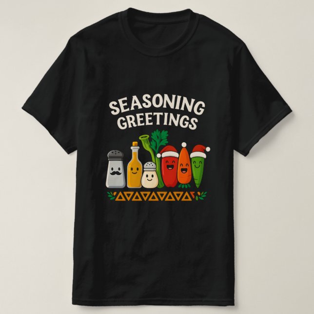 Seasoning Greetings Funny Chef Christmas Design T-Shirt (Design Front)