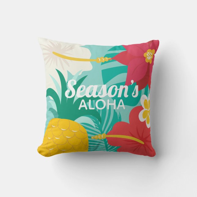 Season's Aloha Hawaiian Throw Pillow (Front)