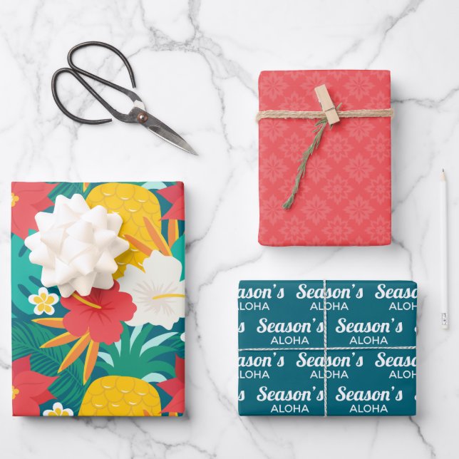 Season's Aloha Hawaiian Wrapping Paper Sheets (Front)