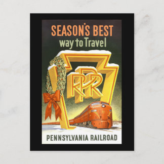 Season's Best Way To Travel Pennsylvania Railroad Postcard