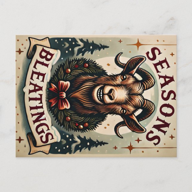 Season's Bleatings - Festive Goat Postcard (Front)