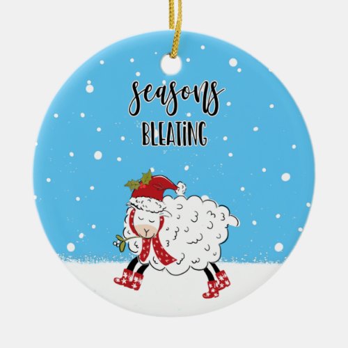 seasons bleatings lamb sheep funny joke christmas ceramic ornament