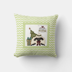 Seasons Bleatings Sheep w/tree & gift Throw Pillow