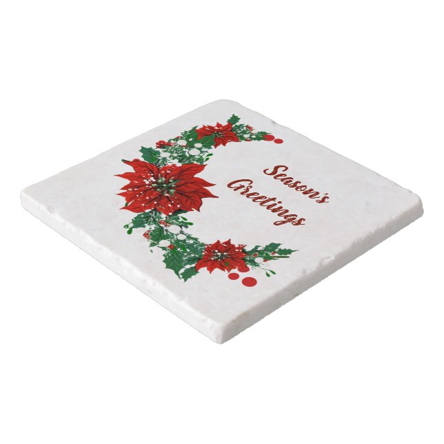 Season's  Christmas Pointsettia Flower Holiday Trivet (Corner)