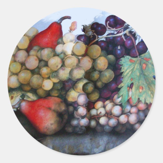 SEASON'S FRUITS 1 - GRAPES AND PEARS CLASSIC ROUND STICKER (Front)