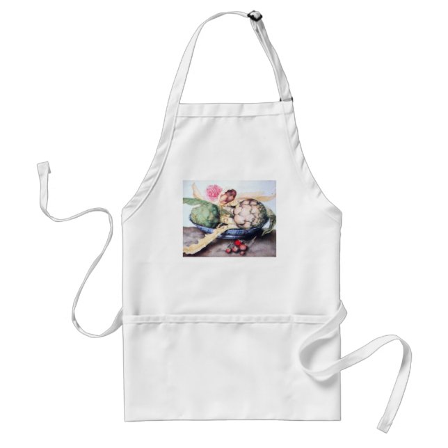 SEASON'S FRUITS 4- ARTICHOKES, ROSE & STRAWBERRIES ADULT APRON (Front)